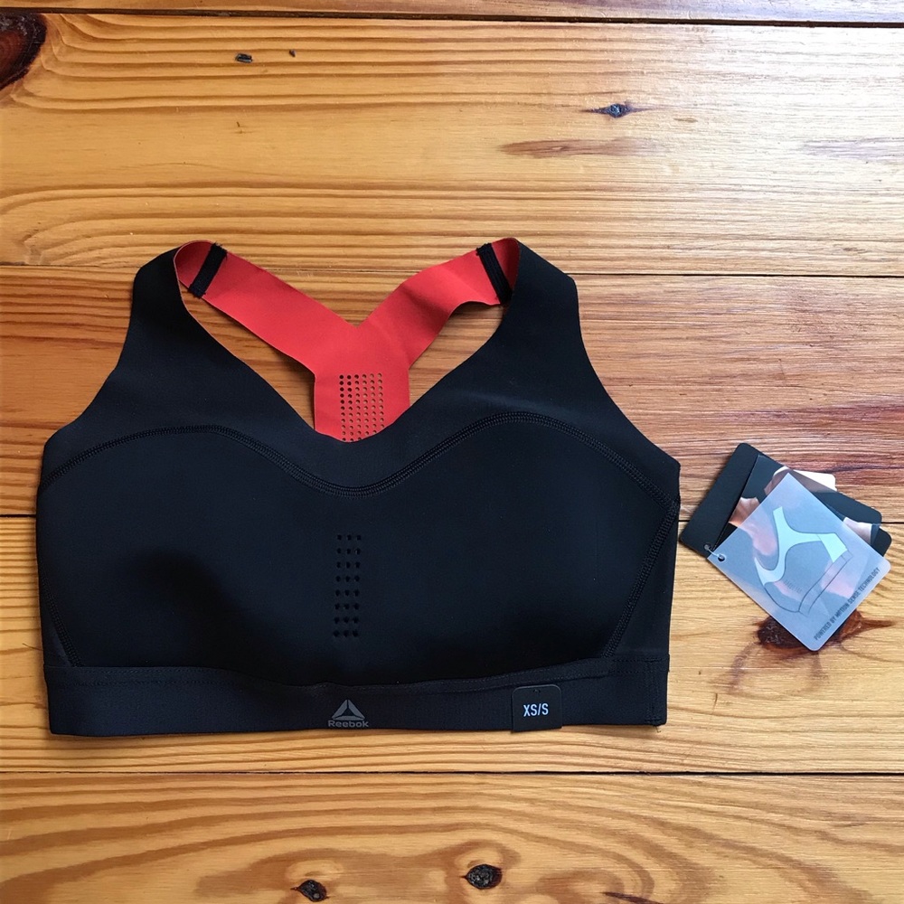 Reebok Black and Orange Stretch Sports Bra, NWT, XS/S